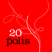 20 Jahre polis / Zentrum polis Cover mit rotem Hintergrund und weißen verschnörkelten Linien, Text: 20 polis
